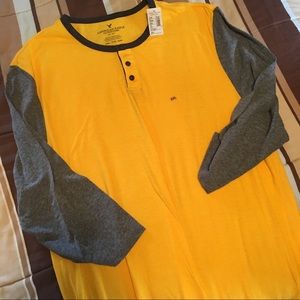 AEO Yellow and Grey Long sleeve Shirt XXL NWT